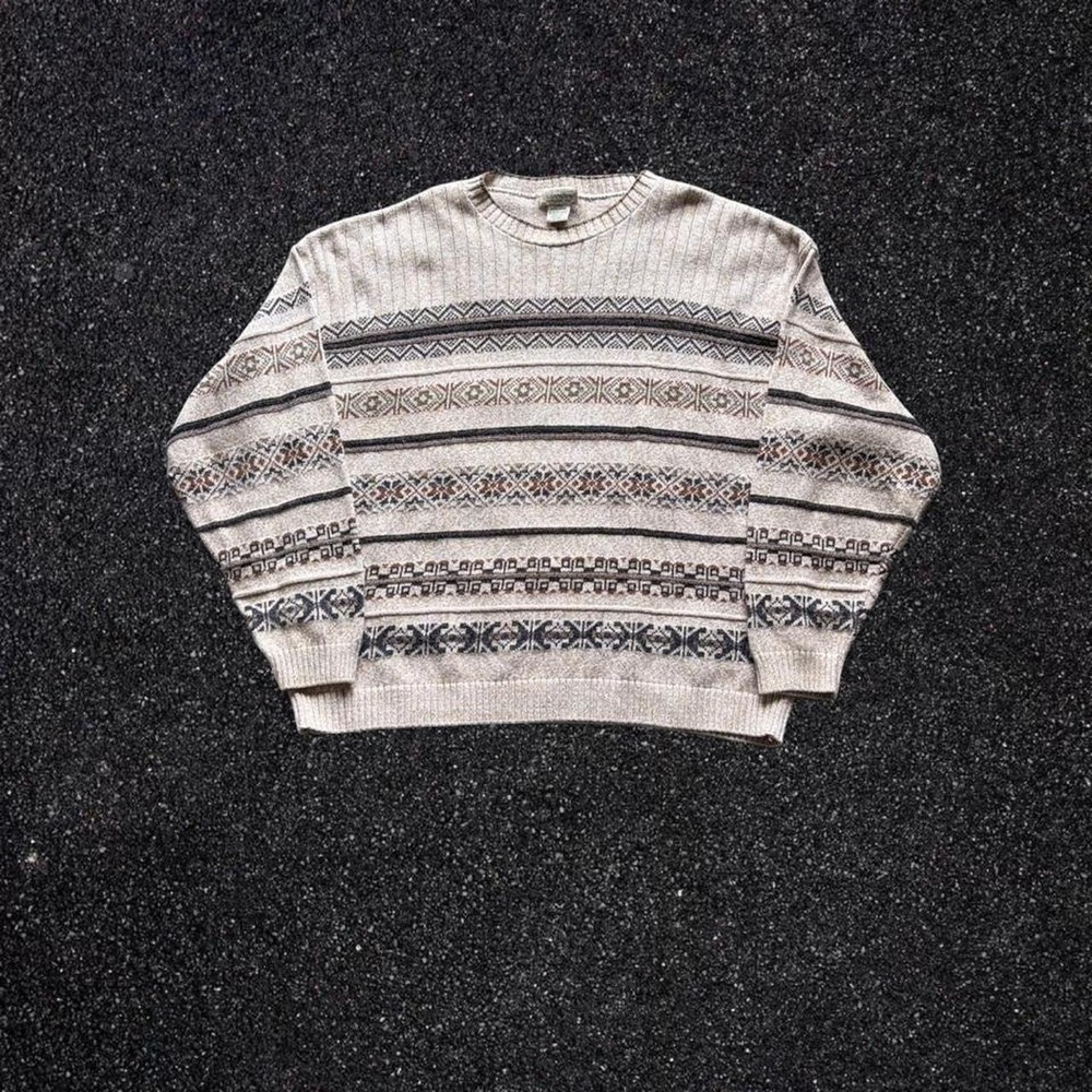 St Johns Bay Mens XL Fair Isle Geometric Stripe Cotton Blend Sweater Size XLarge